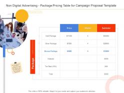 Non digital advertising package pricing table for campaign proposal template ppt powerpoint styles