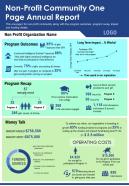 Non Profit Community One Page Annual Report Presentation Report Infographic Ppt Pdf Document
