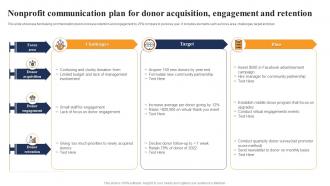 Nonprofit Communication Plan For Donor Acquisition Engagement And Retention