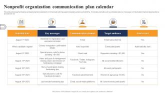 Nonprofit Organization Communication Plan Calendar
