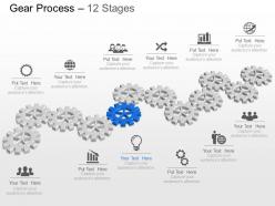 Ns twelve staged gear process icon diagram powerpoint template slide