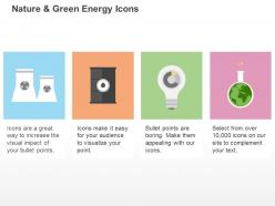 Nuclear fuel drum energy bulb globe ppt icons graphics