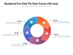 Numbered five point pie chart puzzle with icons