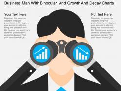Oa business man with binocular and growth and decay charts flat powerpoint design