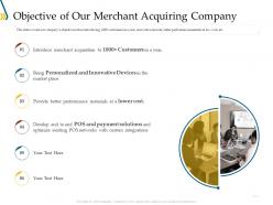 Objective of our merchant acquiring company ppt icon