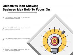 Objectives icon showing business idea bulb to focus on