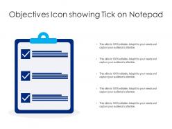 Objectives icon showing tick on notepad