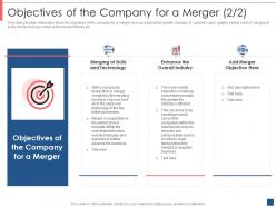 Objectives Of The Company For A Merger Skills Overview Of Merger And Acquisition