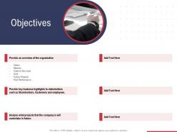 Objectives provide an overview of the organization ppt template outline