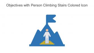 Objectives With Person Climbing Stairs Colored Icon Powerpoint Pptx Png And Editable Eps Format