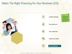 Obtain the right financing for your business card business planning actionable steps ppt ideas