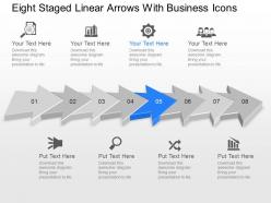 Oc eight staged linear arrows with business icons powerpoint template