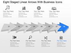 Oc eight staged linear arrows with business icons powerpoint template