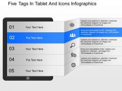 Oc five tags in tablet and icons infographics powerpoint template
