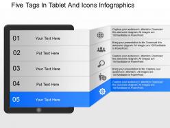 Oc five tags in tablet and icons infographics powerpoint template