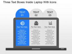 Oc three text boxes inside laptop with icons powerpoint template