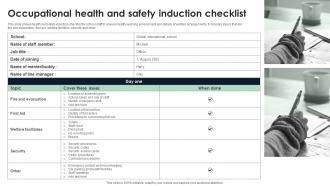 Occupational Health And Safety Induction Checklist