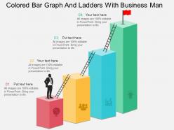 Of colored bar graph and ladders with business man flat powerpoint design