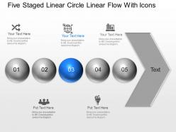 Of five staged linear circle linear flow with icons powerpoint template