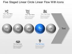 Of five staged linear circle linear flow with icons powerpoint template