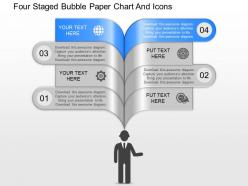 Of four staged bubble paper chart and icons powerpoint template
