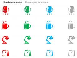Office chair coffee mug light lamp stick on notes ppt icons graphics