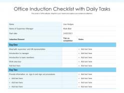 Office induction checklist with daily tasks