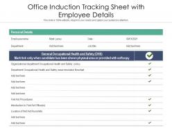 Office induction tracking sheet with employee details