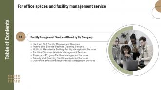 Office Spaces And Facility Management Service For Table Of Contents Ppt Slides Background Designs