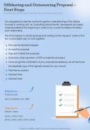 Offshoring And Outsourcing Proposal Next Steps One Pager Sample Example Document