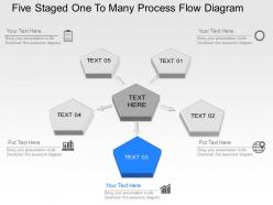 Oh five staged one to many process flow diagram powerpoint template slide