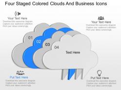 Oh four staged colored clouds and business icons powerpoint template