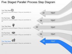 Oi five staged parallel process step diagram powerpoint template slide