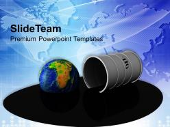 Oil drum with spilled oil globe powerpoint templates ppt themes and graphics