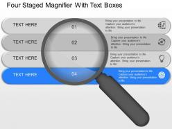 Ol four staged magnifier with text boxes powerpoint template