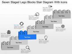 Ol seven staged lego blocks stair diagram with icons powerpoint template