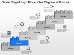 Ol seven staged lego blocks stair diagram with icons powerpoint template