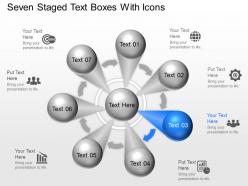 Om seven staged text boxes with icons powerpoint template