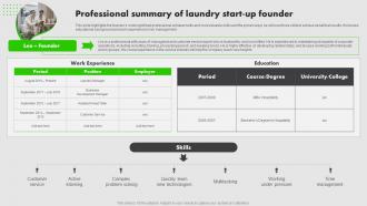 On Demand Laundry Business Plan Professional Summary Of Laundry Start Up Founder BP SS