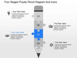 On four staged puzzle pencil diagram and icons powerpoint template