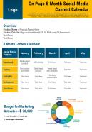 On page 5 month social media content calendar presentation report infographic ppt pdf document