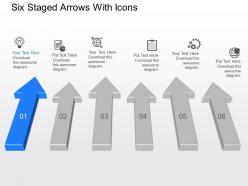 On six staged arrows with icons powerpoint template