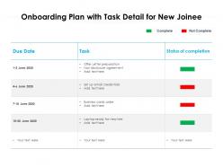 Onboarding plan with task detail for new joinee