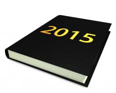 One book with 2015 year analysis for business stock photo