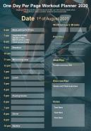One day per page workout planner 2020 presentation report infographic ppt pdf document
