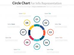One eight staged circle chart for info representation flat powerpoint design