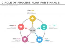 One five staged circle of process flow for finance flat powerpoint design