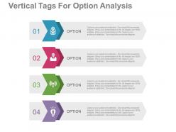 One four staged vertical tags for option analysis flat powerpoint design