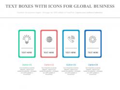 One four text boxes with icons for global business communication flat powerpoint design