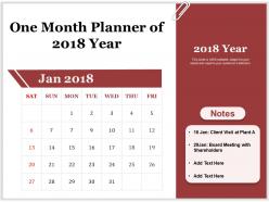 One month planner of 2018 year